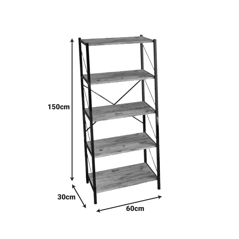 Bibliotekë Bimblem pakoworld mermer i bardhë me metal të zi 60x30x150cm