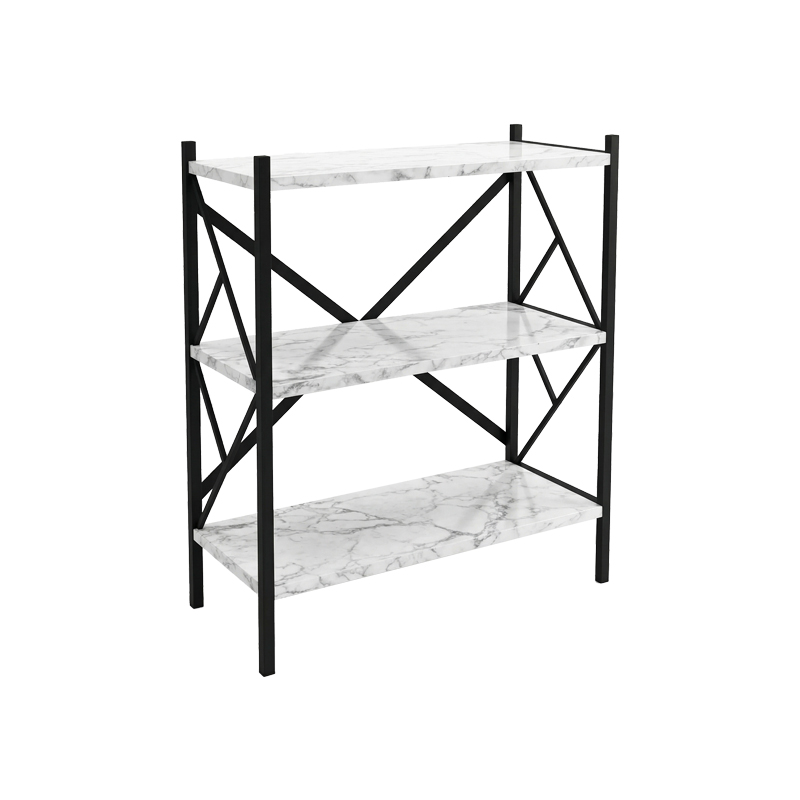 Raft i lirë Althea pakoworld mermer i bardhë me metal të zi 60x30x90cm