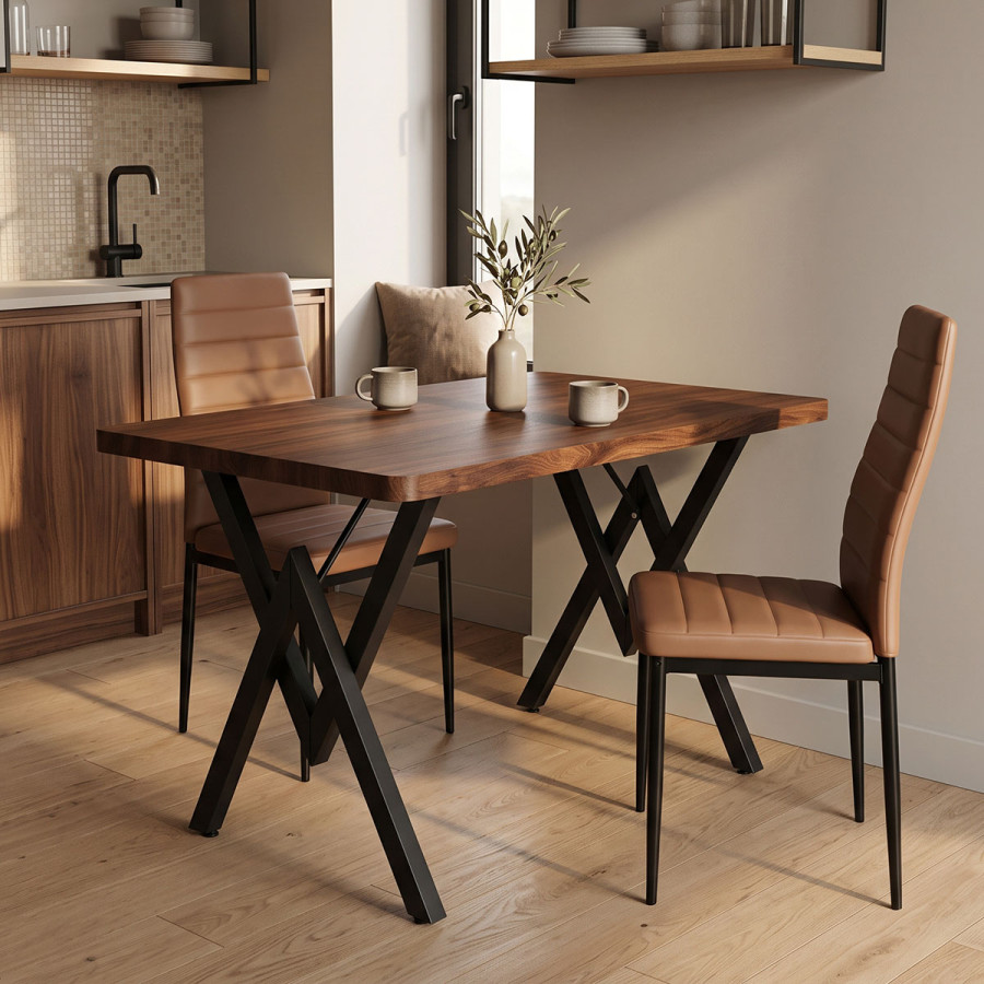 Tavolinë Vertex pakoworld WALNUT me metal të zi 110x70x72cm