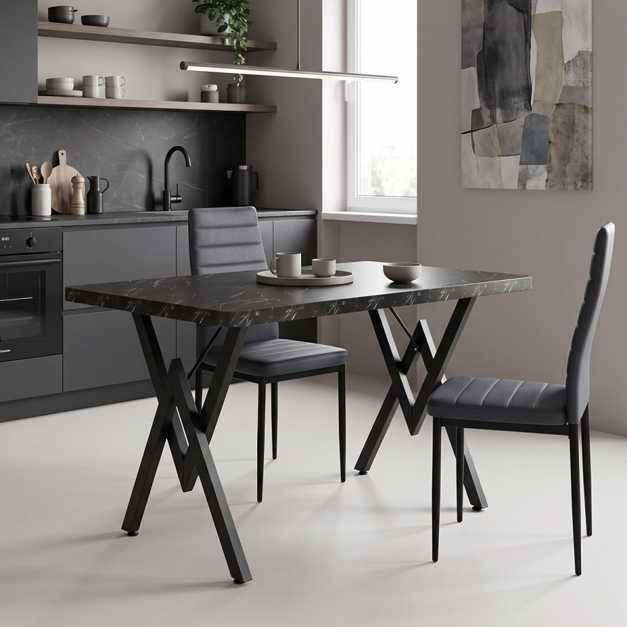 Tavolinë Vertex pakoworld mermer i zi dhe metal 110x70x72cm