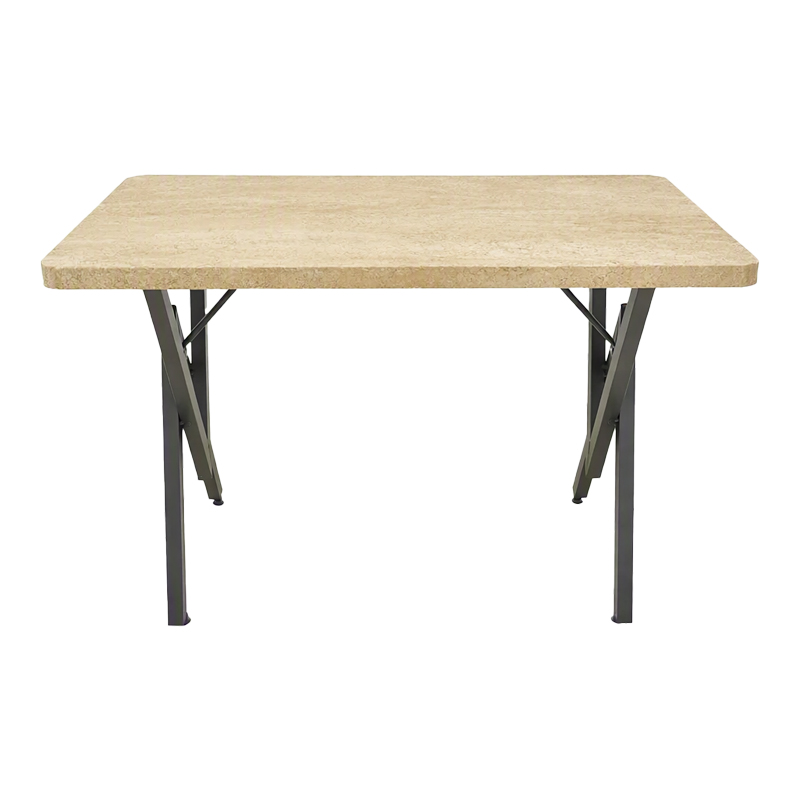 Tavolinë Vertex pakoworld me pamje travertini dhe metal të zi 110x70x72cm