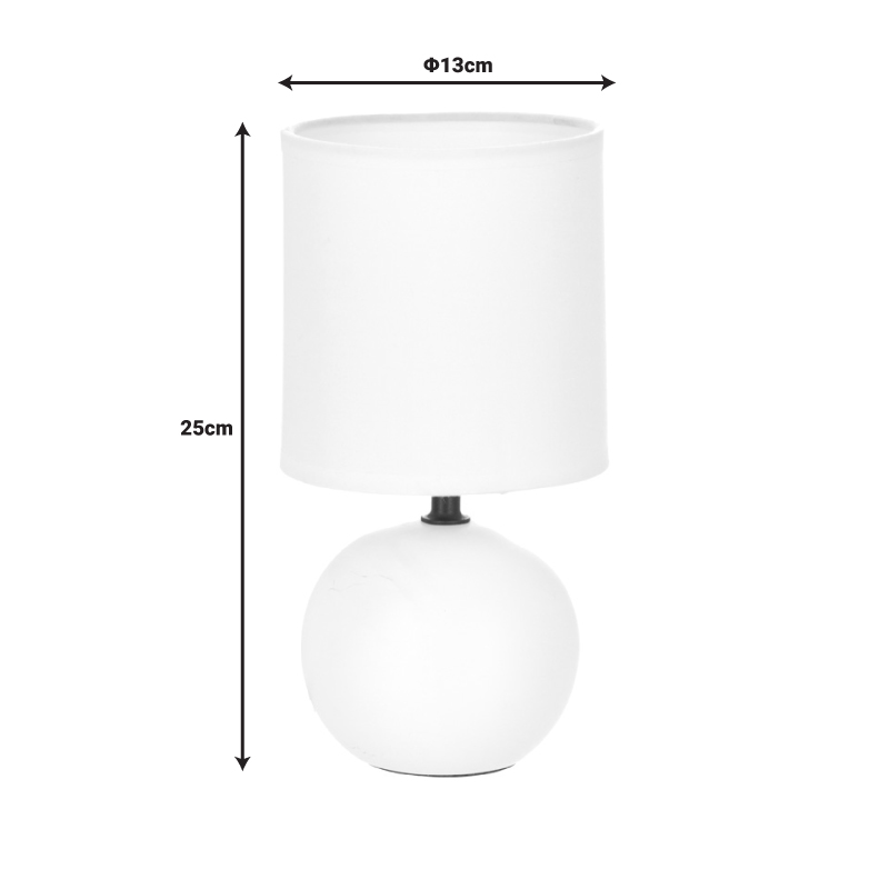 Llamba tavoline PWL-1210 pakoworld E14 60W qeramike në ngjyrë të bardhë me shkëlqim D13x25cm