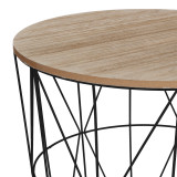 Tavolinë anësore Kumi pakoworld sipërfaqe tavoline mdf lisi dhe metal i zi D40x41cm