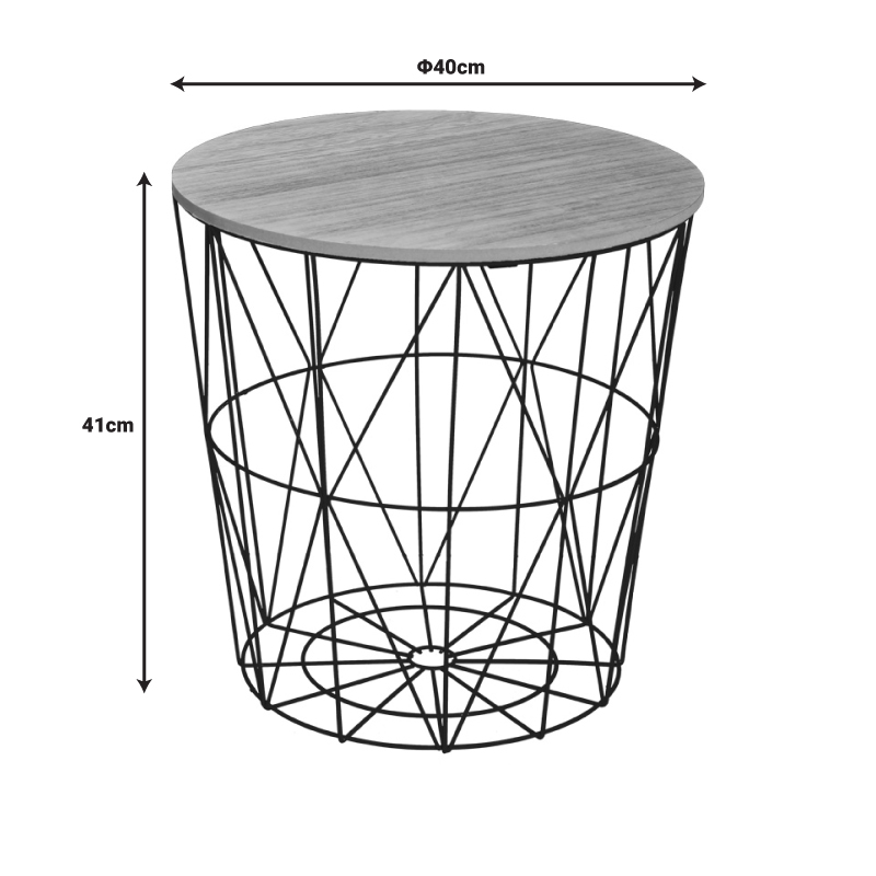 Tavolinë anësore Kumi pakoworld sipërfaqe tavoline mdf lisi dhe metal i zi D40x41cm