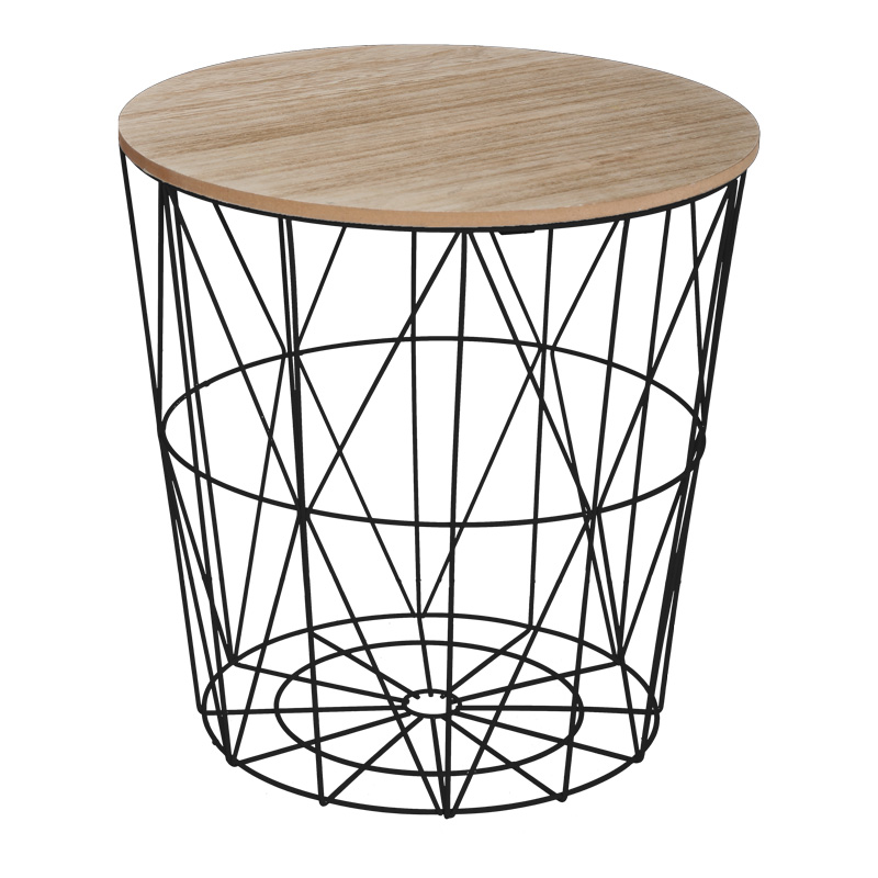 Tavolinë anësore Kumi pakoworld sipërfaqe tavoline mdf lisi dhe metal i zi D40x41cm