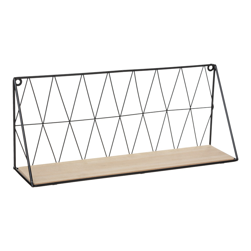 Raft muri Anneza pakoworld metal-mdf në ngjyrë natyrale-të zezë 48x12x20cm