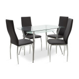 Set ngrënieje 5 copë Jacob-Jella pakoworld me xham-karrige pu e zezë 120x75x75.5cm