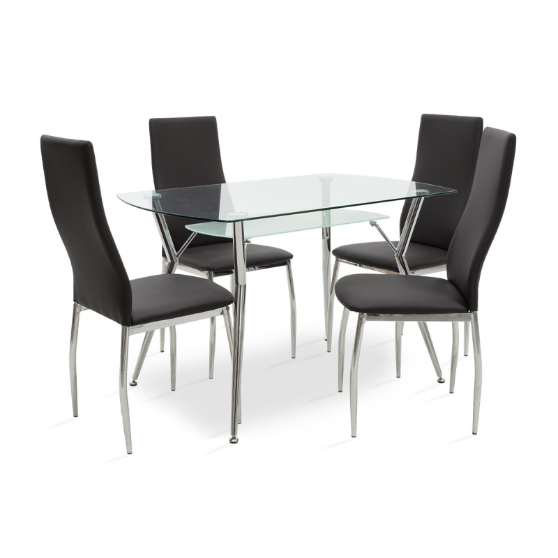 Set ngrënieje 5 copë Jacob-Jella pakoworld me xham-karrige pu e zezë 120x75x75.5cm