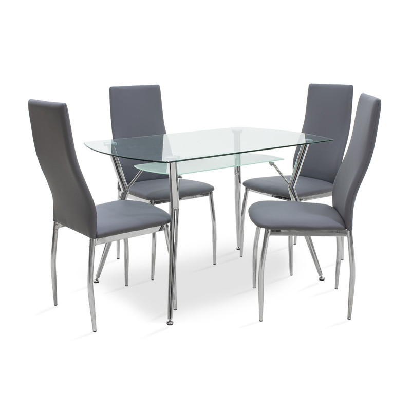 Set ngrënieje 5 copë Jacob-Jella pakoworld me karrige xhami gri pu 120x75x75.5cm
