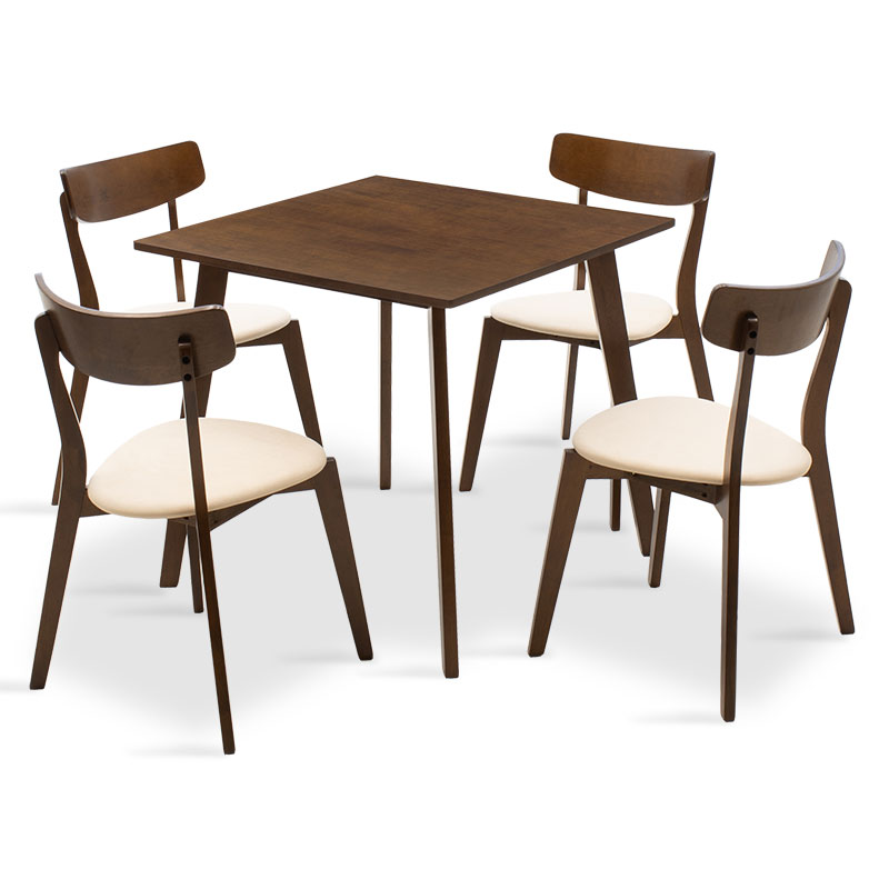 Set ngrënieje Benson - Toto pakoworld 5 copë 80x80x75cm në arrë - pëlhurë bezhë