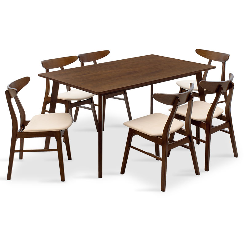 Set ngrënieje Benson - Orlean pakoworld 7 copë 150x90x75cm në arrë - pëlhurë bezhë
