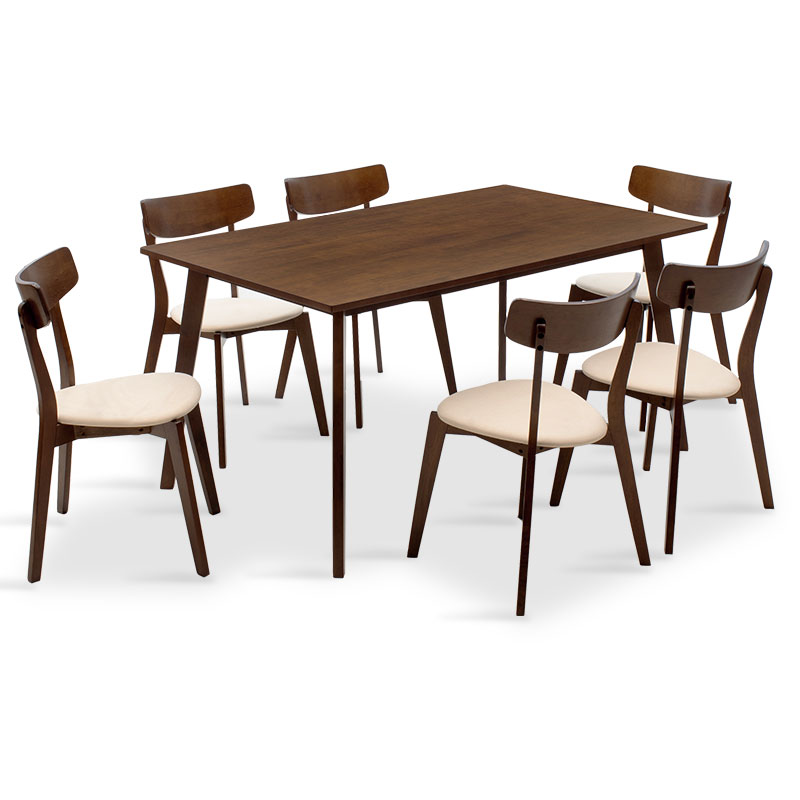 Set ngrënieje Benson - Toto pakoworld 7 copë 150x90x75cm në arrë - pëlhurë bezhë