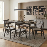 Set ngrënieje Benson - Orlean pakoworld 7 copë 150x90x75cm në pëlhurë gri rustike - γκρι