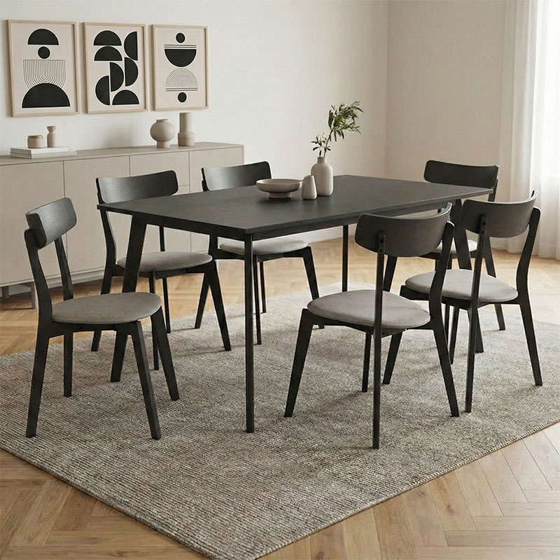 Set ngrënieje Benson - Toto pakoworld 7 copë 150x90x75cm në gri rustike - pëlhurë gri