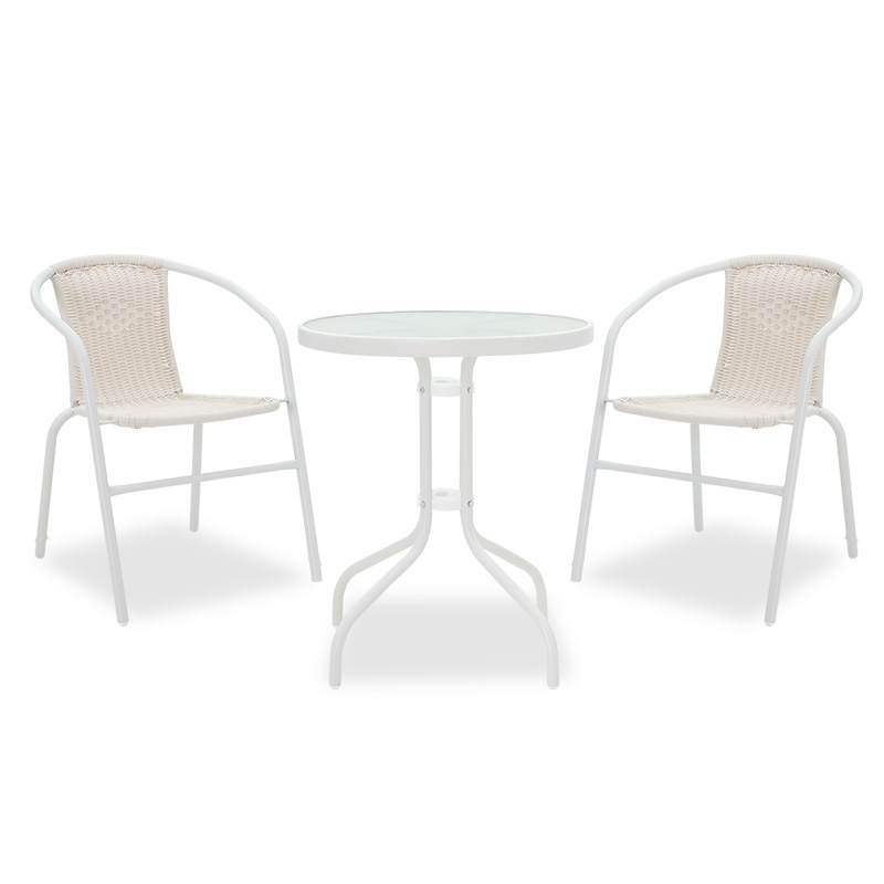 Set ngrënieje kopshti Watson-Obbi 3 copë pakoworld metal i bardhë-xham Φ60x70cm