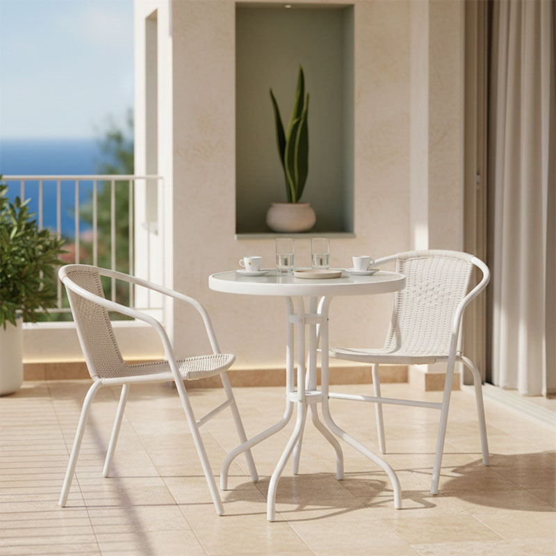 Set ngrënieje kopshti Watson-Obbi 3 copë pakoworld metal i bardhë-xham Φ60x70cm