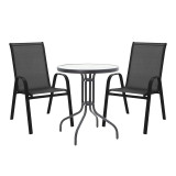 Set ngrënieje kopshti 3 copë Calan-Watson pakoworld metal i zi-tekstil i zi D60x70cm
