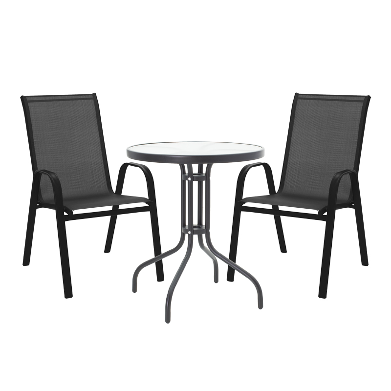 Set ngrënieje kopshti 3 copë Calan-Watson pakoworld metal i zi-tekstil i zi D60x70cm