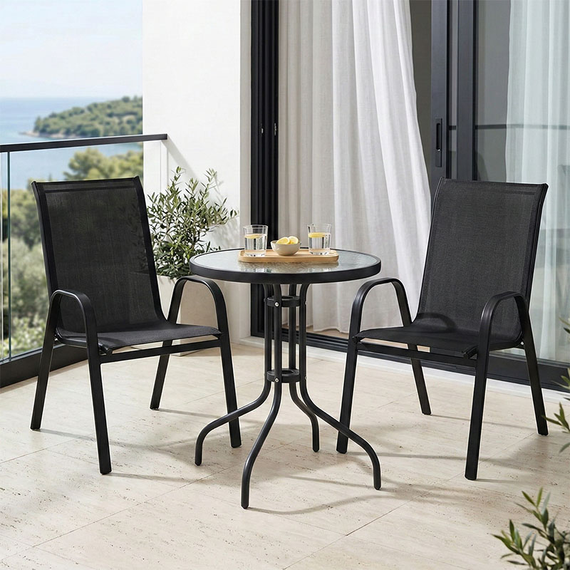 Set ngrënieje kopshti 3 copë Calan-Watson pakoworld metal i zi-tekstil i zi D60x70cm