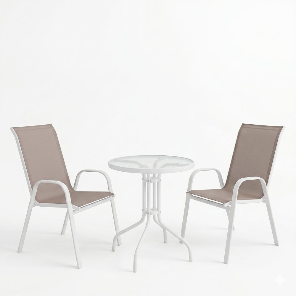 Set ngrënieje kopshti 3 copë Calan-Watson pakoworld metal i bardhë-tekstil kafe
