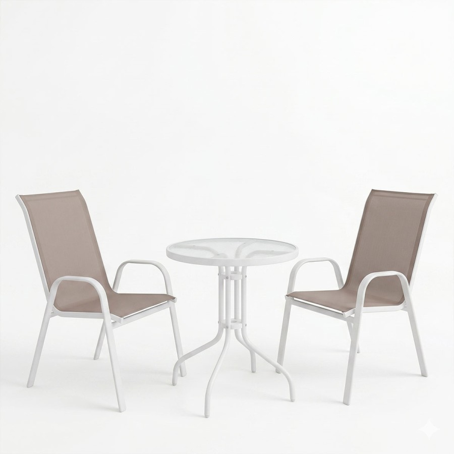 Set ngrënieje kopshti 3 copë Calan-Watson pakoworld metal i bardhë-tekstil kafe