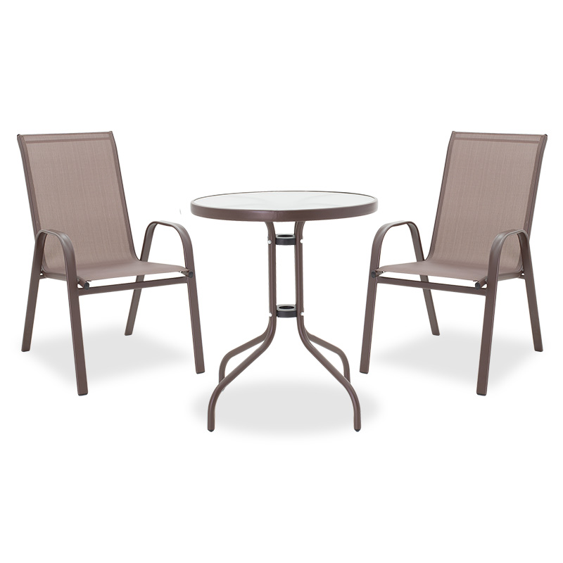 Set tavoline ngrënieje Watson-Calan 3 copë pakoworld metal-textilene kafe D60x70cm