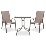 Set tavoline ngrënieje Watson-Calan prej 3 copësh pakoworld metal-textilene kafe 60x60x70cm