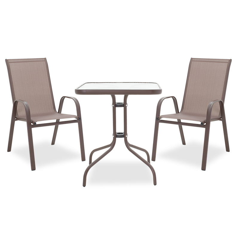 Set tavoline ngrënieje Watson-Calan prej 3 copësh pakoworld metal-textilene kafe 60x60x70cm