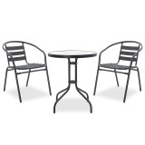 Set tavoline ngrënieje Watson-Tade pakoworld prej 3 copësh metal i zi-xham D60x70cm