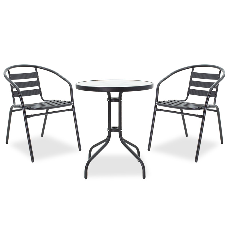 Set tavoline ngrënieje Watson-Tade pakoworld prej 3 copësh metal i zi-xham D60x70cm