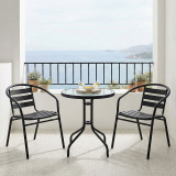 Set tavoline ngrënieje Watson-Tade pakoworld prej 3 copësh metal i zi-xham D60x70cm
