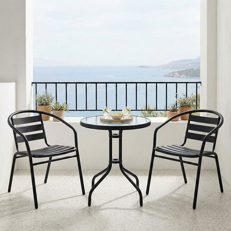 Set tavoline ngrënieje Watson-Tade pakoworld prej 3 copësh metal i zi-xham D60x70cm