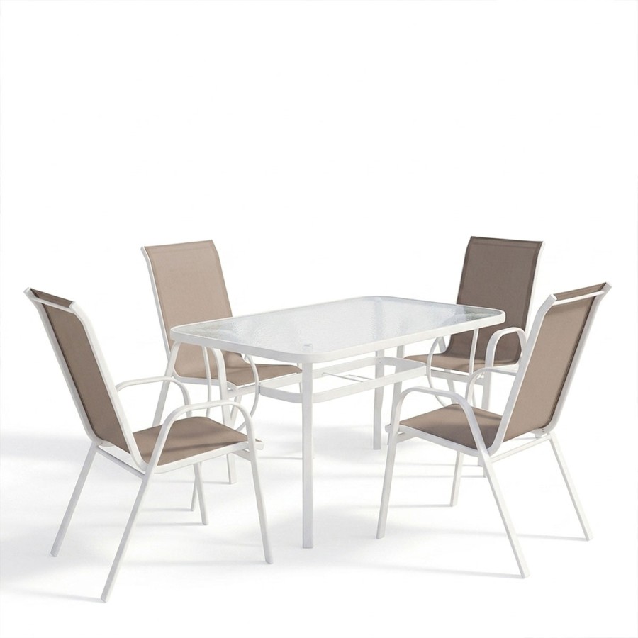 Set tavoline ngrënieje Ensure-Calan I prej 5 copash pakoworld metal i bardhë-tekstil i kaftë 120x70x70cm