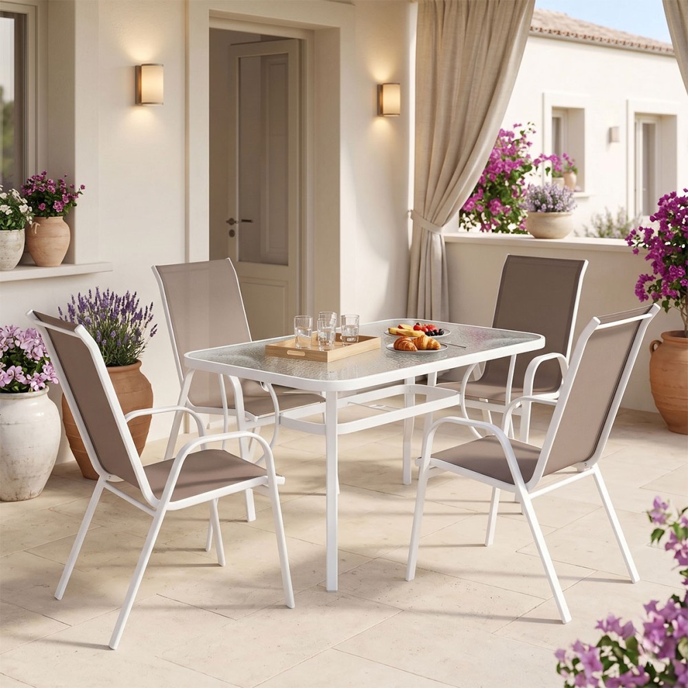 Set tavoline ngrënieje Ensure-Calan I prej 5 copash pakoworld metal i bardhë-tekstil i kaftë 120x70x70cm