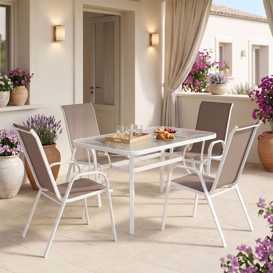 Set tavoline ngrënieje Ensure-Calan I prej 5 copash pakoworld metal i bardhë-tekstil i kaftë 120x70x70cm