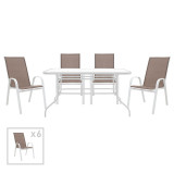 Set ngrënieje 7 copë Valor-Calan pakoworld metal i bardhë-textilene kafe