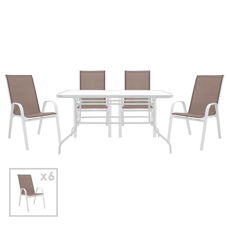 Set ngrënieje 7 copë Valor-Calan pakoworld metal i bardhë-textilene kafe
