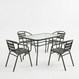 Tavolinë ngrënieje kopshti Valor-Tade set prej 5 copë pakoworld metal i zi-xham 110x60x70cm
