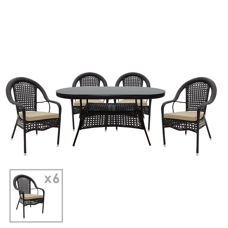 Set ngrënieje Cellin 7 copë pakoworld metal-pe rattan kafe
