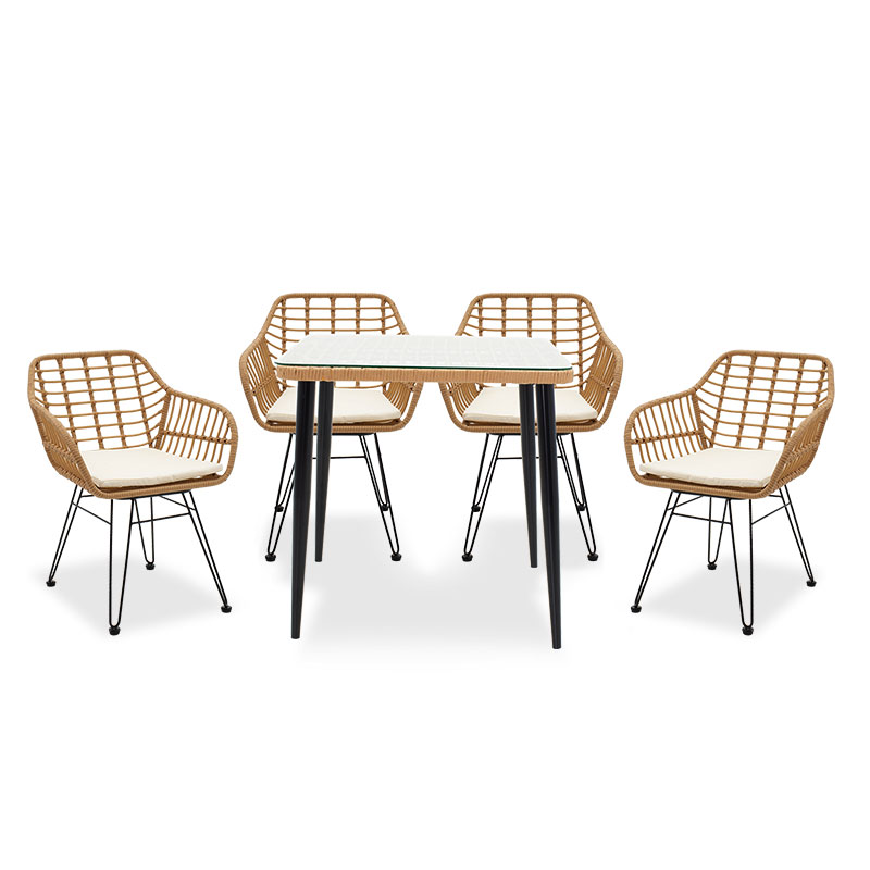 Set ngrënieje Naoki 5 copë pakoworld metal-i zi-pe natyral