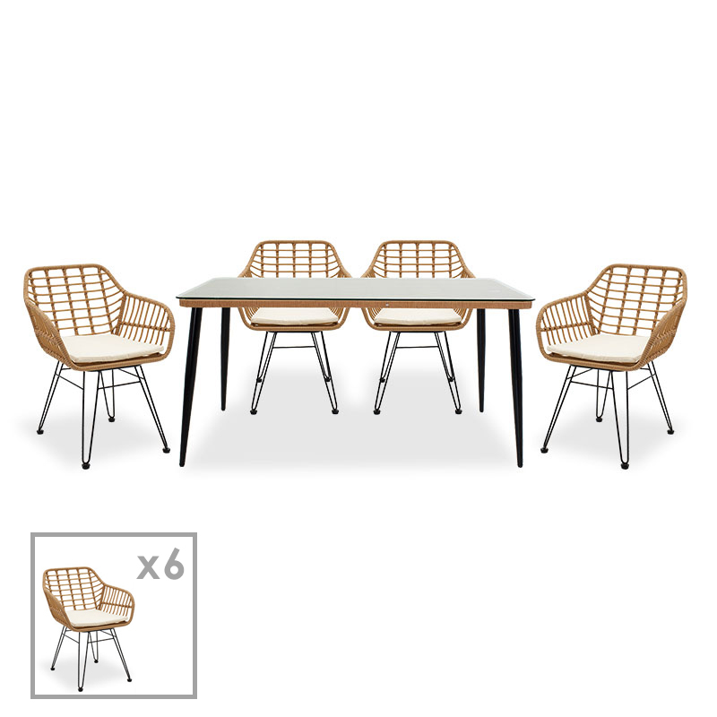 Set ngrënieje Naoki 7 copë pakoworld metal-i zi-pe natyral