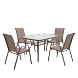 Set tavoline ngrënieje Ensure-Calan 5 copë pakoworld metal-textilene kafe