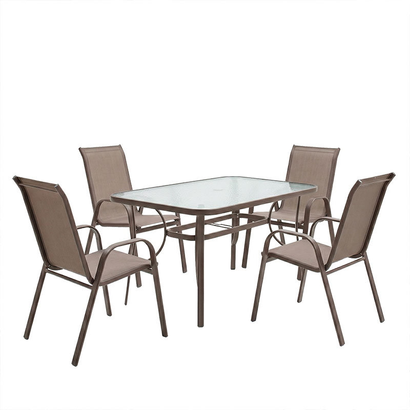Set tavoline ngrënieje Ensure-Calan 5 copë pakoworld metal-textilene kafe