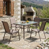 Set tavoline ngrënieje Ensure-Calan 5 copë pakoworld metal-textilene kafe
