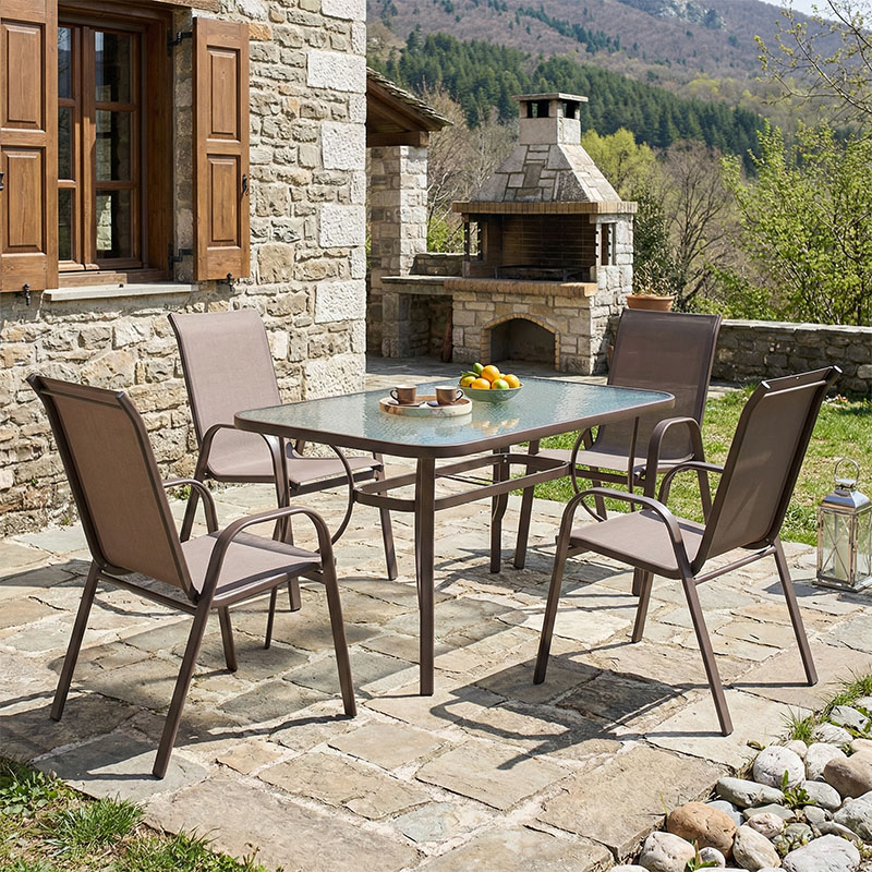 Set tavoline ngrënieje Ensure-Calan 5 copë pakoworld metal-textilene kafe