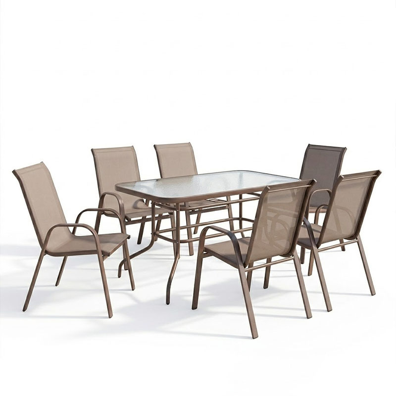 Set tavoline ngrënieje Ensure-Calan 7 copë pakoworld metal-textilene kafe