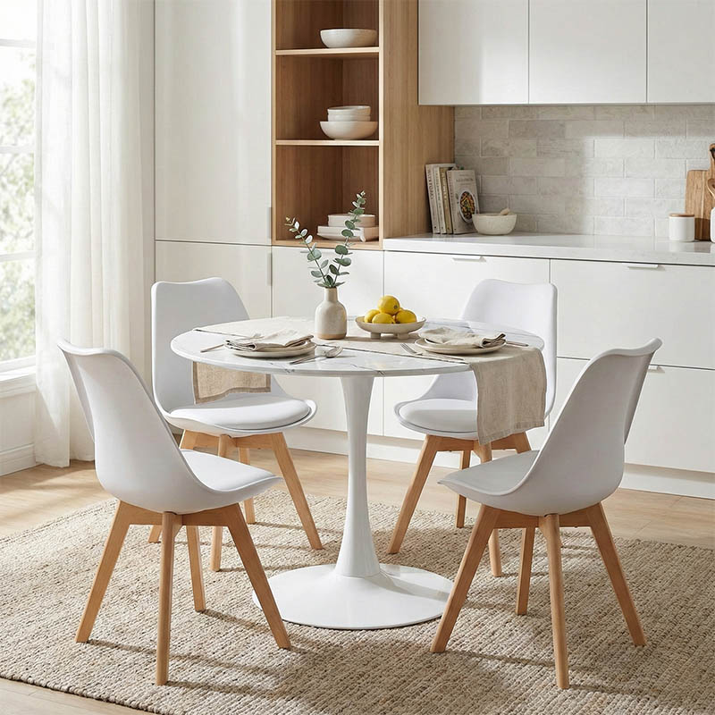 Set tavoline ngrënieje Balou-Gaston me 5 pakoworld MDF dhe pp në nuancë të bardhë-natyrale Φ100x73cm