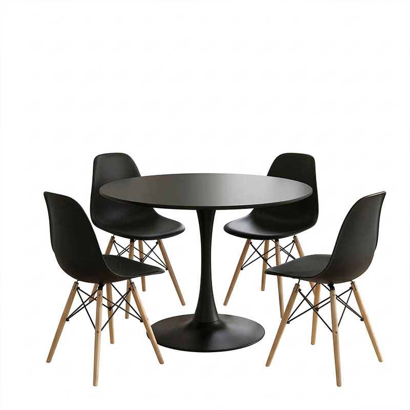 Set tavoline ngrënieje Balou-Julita me 5 pakoworld MDF dhe pp në nuancë të zezë-natyrale Φ100x73cm