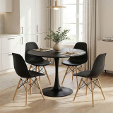 Set tavoline ngrënieje Balou-Julita me 5 pakoworld MDF dhe pp në nuancë të zezë-natyrale Φ100x73cm