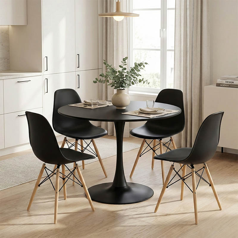 Set tavoline ngrënieje Balou-Julita me 5 pakoworld MDF dhe pp në nuancë të zezë-natyrale Φ100x73cm